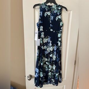 New! London Times Navy Blue Floral Sleeveless Dress Women’s size 8
